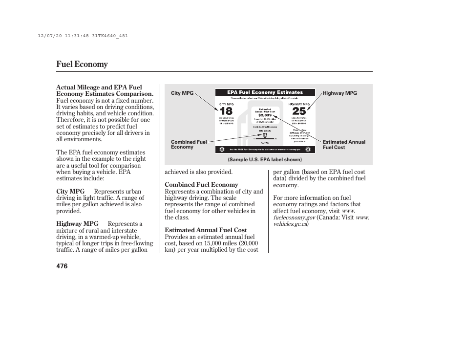 Fuel economy | Acura 2014 TL - Owner's Manual User Manual | Page 482 / 653