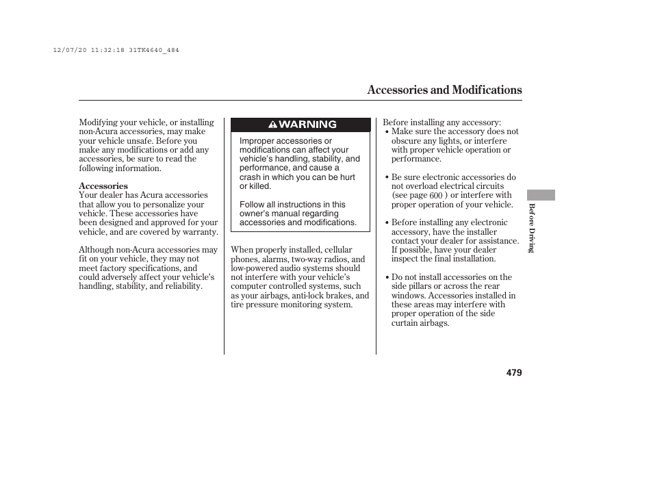 Accessories and modifications | Acura 2014 TL - Owner's Manual User Manual | Page 485 / 653