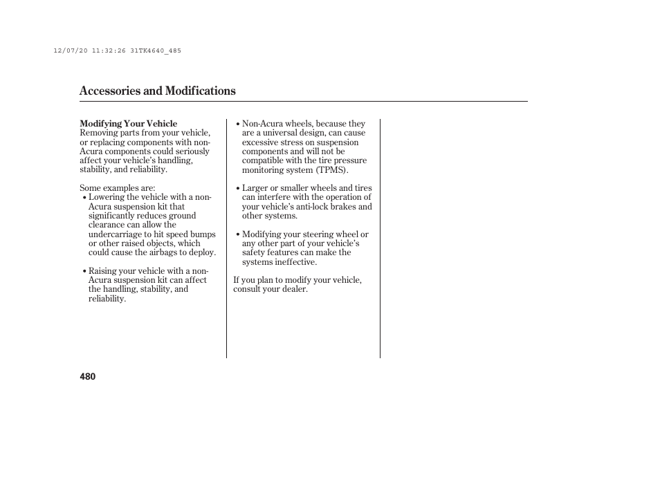 Accessories and modifications | Acura 2014 TL - Owner's Manual User Manual | Page 486 / 653