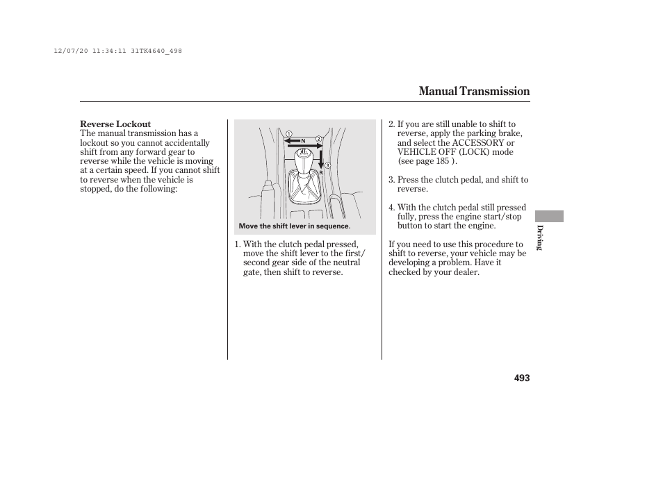 Manual transmission | Acura 2014 TL - Owner's Manual User Manual | Page 499 / 653