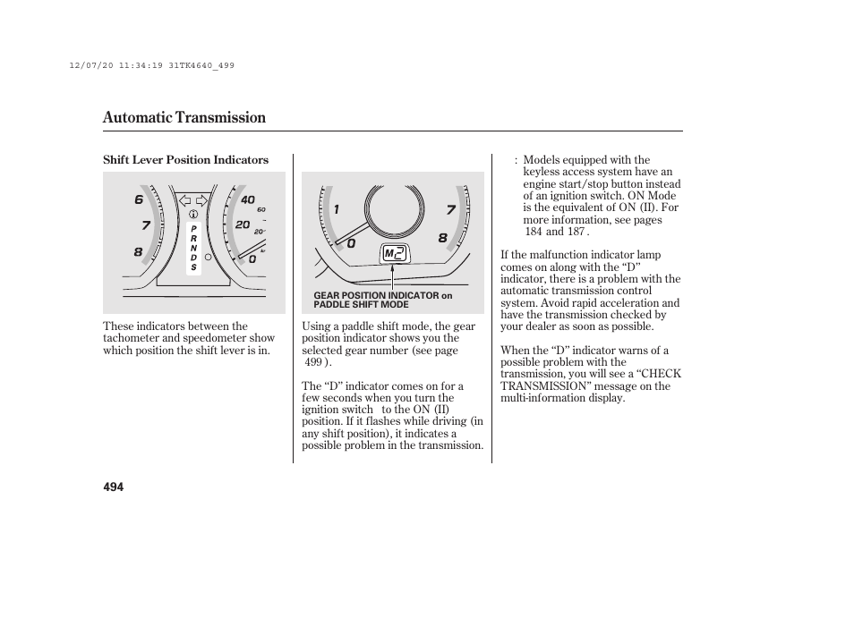 Automatic transmission | Acura 2014 TL - Owner's Manual User Manual | Page 500 / 653