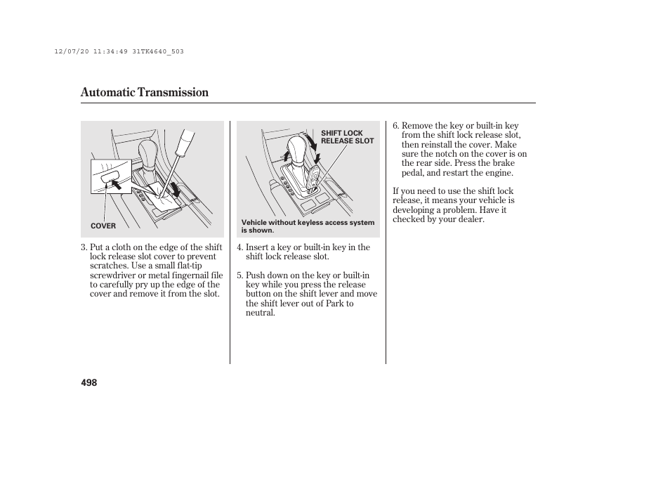 Automatic transmission | Acura 2014 TL - Owner's Manual User Manual | Page 504 / 653