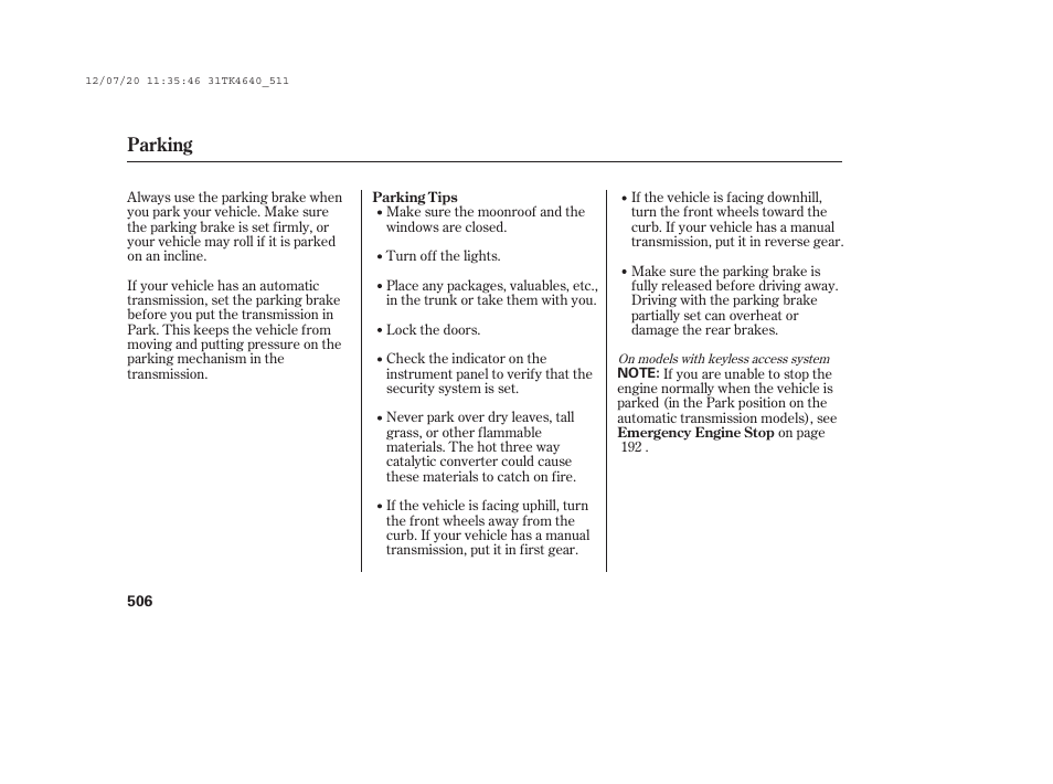 Parking | Acura 2014 TL - Owner's Manual User Manual | Page 512 / 653