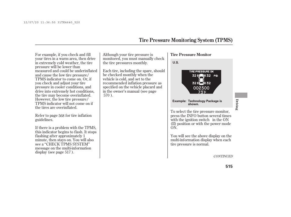 Tire pressure monitoring system (tpms) | Acura 2014 TL - Owner's Manual User Manual | Page 521 / 653