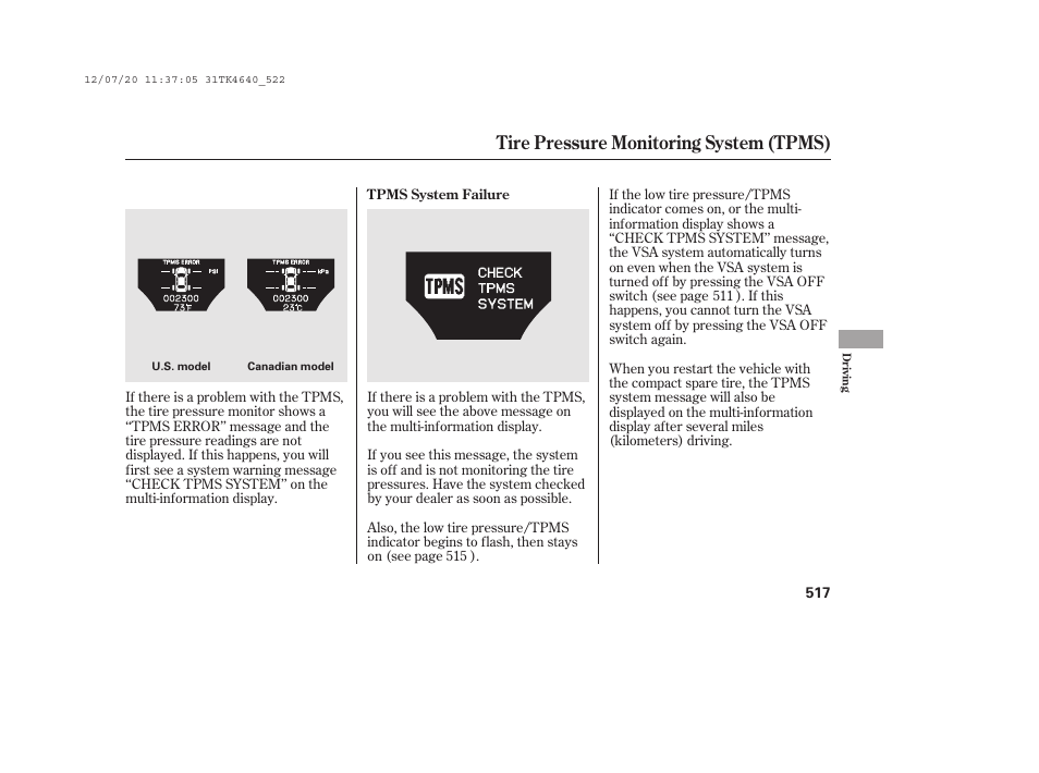 Tire pressure monitoring system (tpms) | Acura 2014 TL - Owner's Manual User Manual | Page 523 / 653