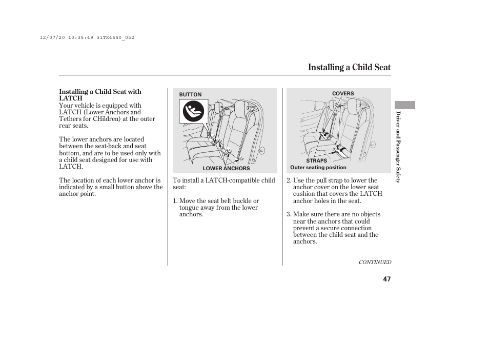 Installing a child seat | Acura 2014 TL - Owner's Manual User Manual | Page 53 / 653