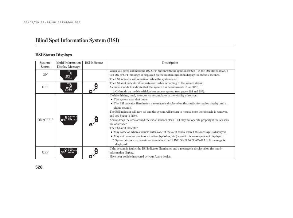 Blind spot information system (bsi) | Acura 2014 TL - Owner's Manual User Manual | Page 532 / 653
