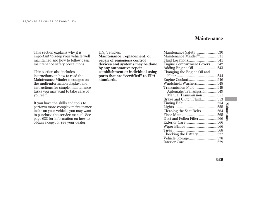 Maintenance | Acura 2014 TL - Owner's Manual User Manual | Page 535 / 653