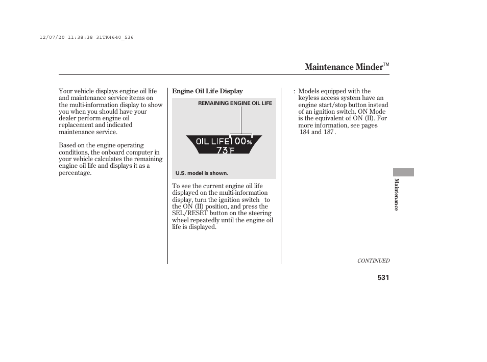 Maintenance minder | Acura 2014 TL - Owner's Manual User Manual | Page 537 / 653
