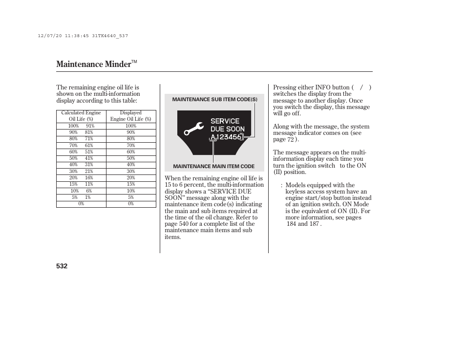 Maintenance minder | Acura 2014 TL - Owner's Manual User Manual | Page 538 / 653