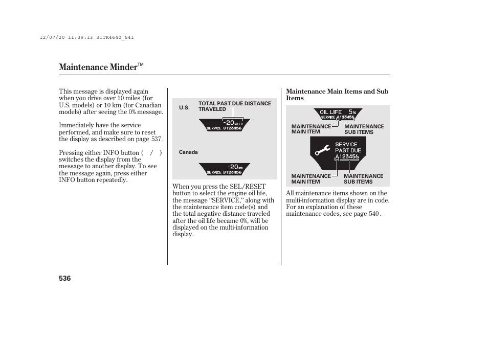 Maintenance minder | Acura 2014 TL - Owner's Manual User Manual | Page 542 / 653