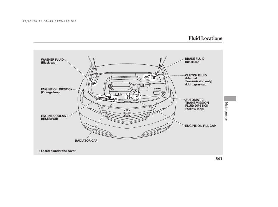 Fluid locations | Acura 2014 TL - Owner's Manual User Manual | Page 547 / 653