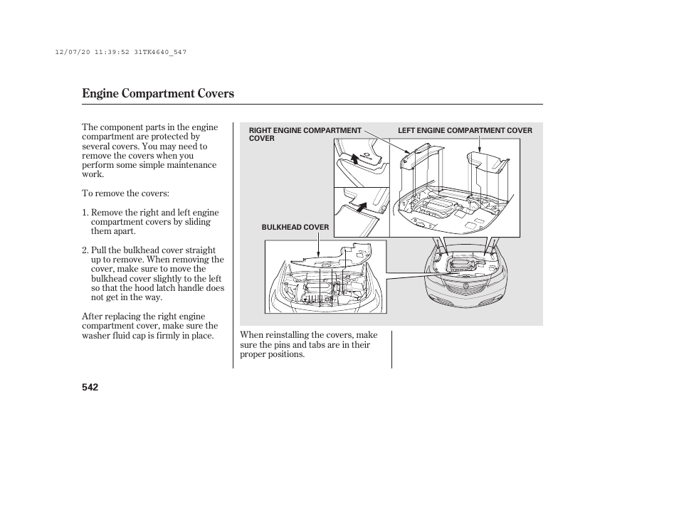 Engine compartment covers | Acura 2014 TL - Owner's Manual User Manual | Page 548 / 653