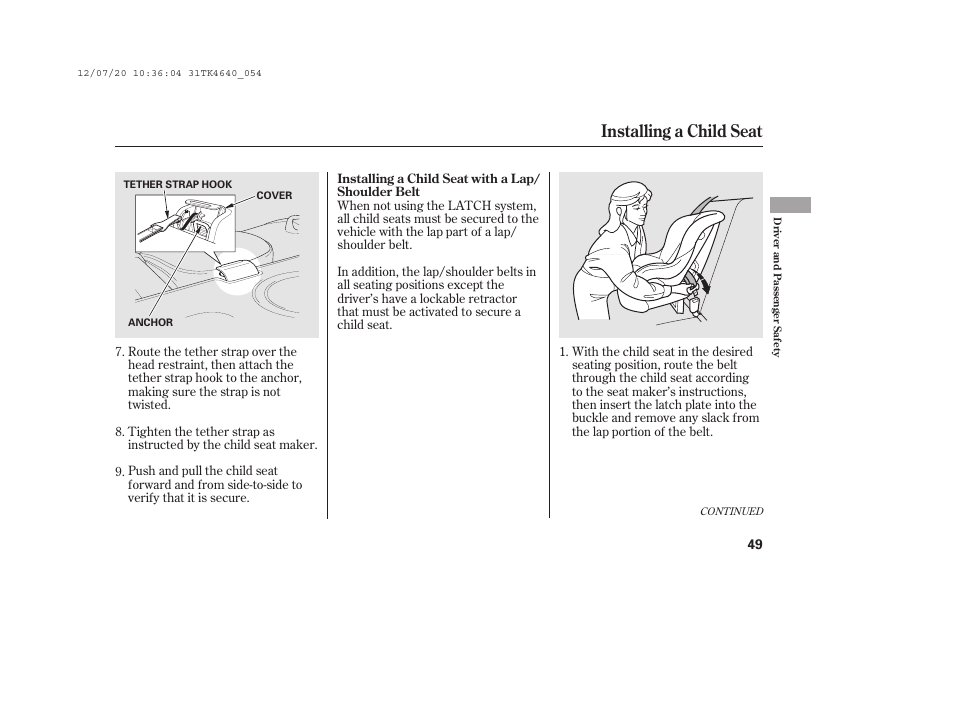 Installing a child seat | Acura 2014 TL - Owner's Manual User Manual | Page 55 / 653