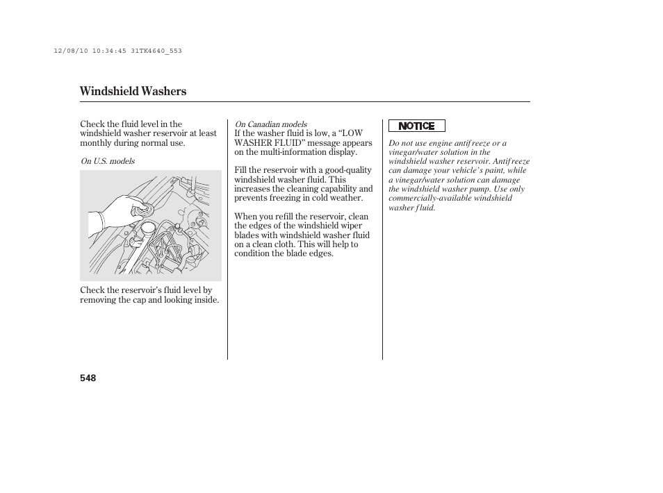 Windshield washers | Acura 2014 TL - Owner's Manual User Manual | Page 554 / 653