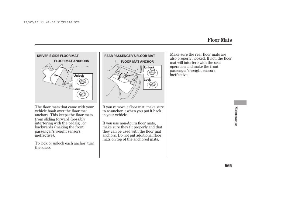 Floor mats | Acura 2014 TL - Owner's Manual User Manual | Page 571 / 653