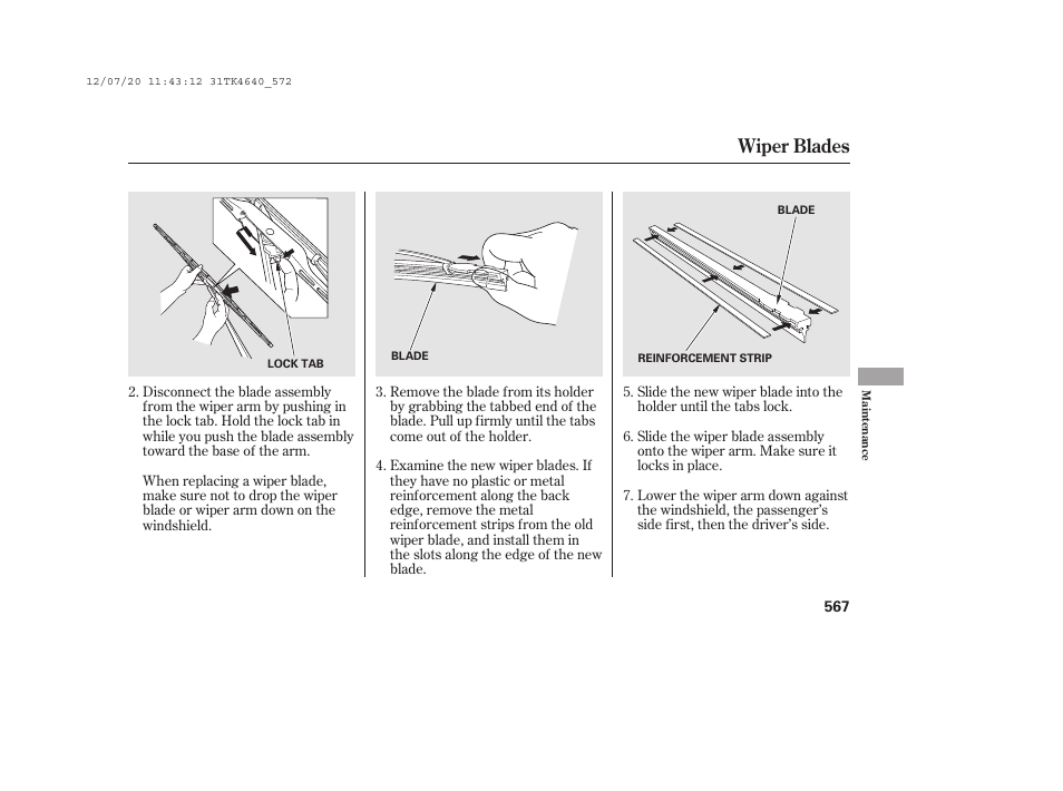 Wiper blades | Acura 2014 TL - Owner's Manual User Manual | Page 573 / 653