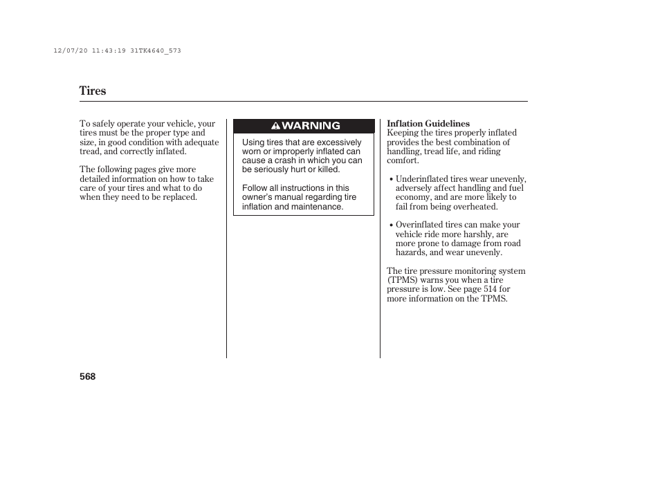 Tires | Acura 2014 TL - Owner's Manual User Manual | Page 574 / 653