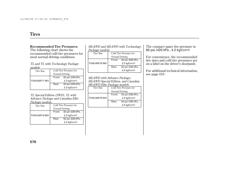 Tires | Acura 2014 TL - Owner's Manual User Manual | Page 576 / 653