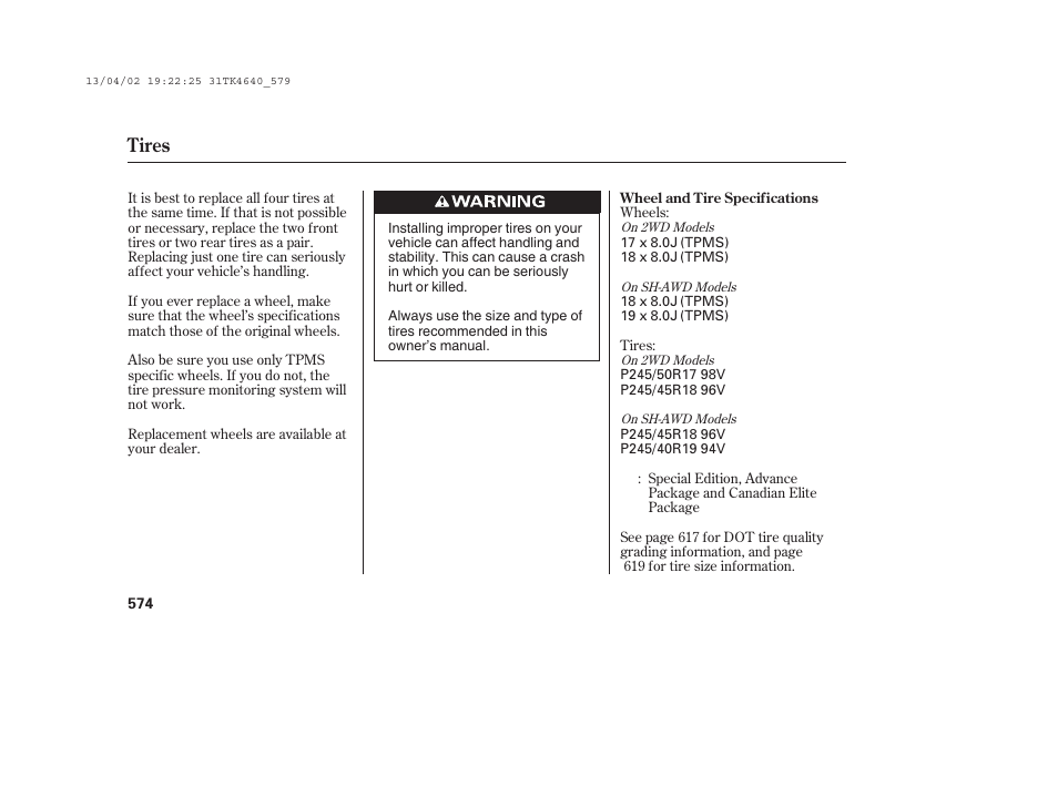 Tires | Acura 2014 TL - Owner's Manual User Manual | Page 580 / 653