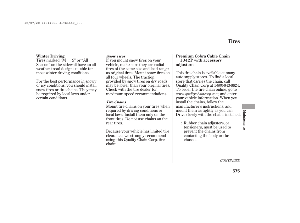 Tires | Acura 2014 TL - Owner's Manual User Manual | Page 581 / 653