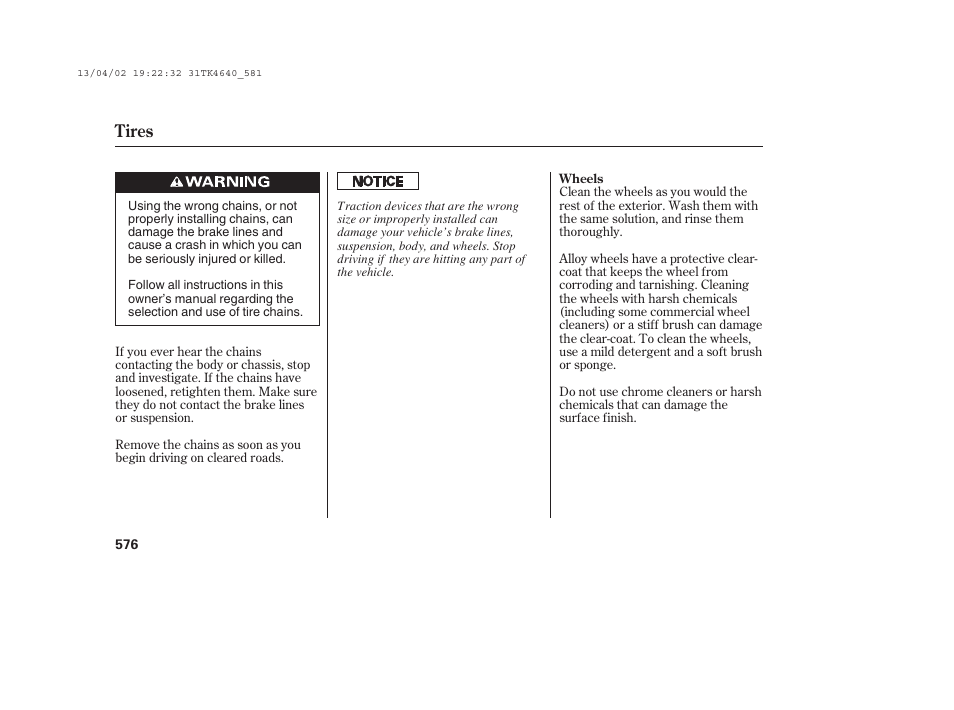 Tires | Acura 2014 TL - Owner's Manual User Manual | Page 582 / 653