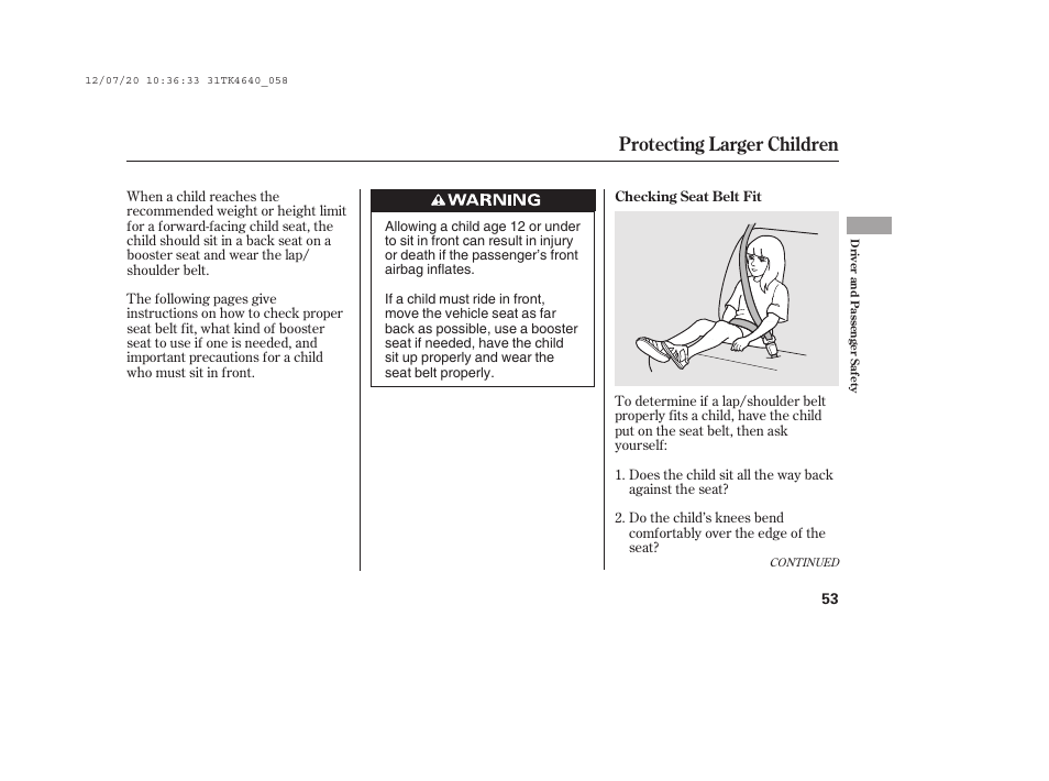 Protecting larger children | Acura 2014 TL - Owner's Manual User Manual | Page 59 / 653