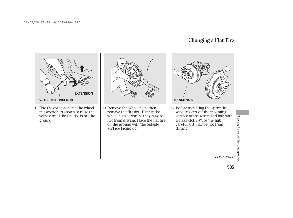 Changing a flat tire | Acura 2014 TL - Owner's Manual User Manual | Page 591 / 653