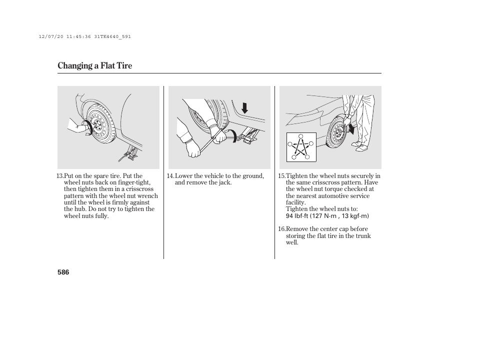 Changing a flat tire | Acura 2014 TL - Owner's Manual User Manual | Page 592 / 653