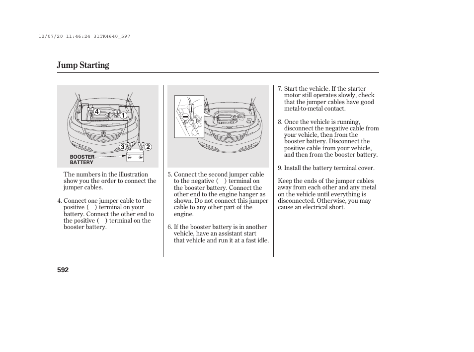 Jump starting | Acura 2014 TL - Owner's Manual User Manual | Page 598 / 653