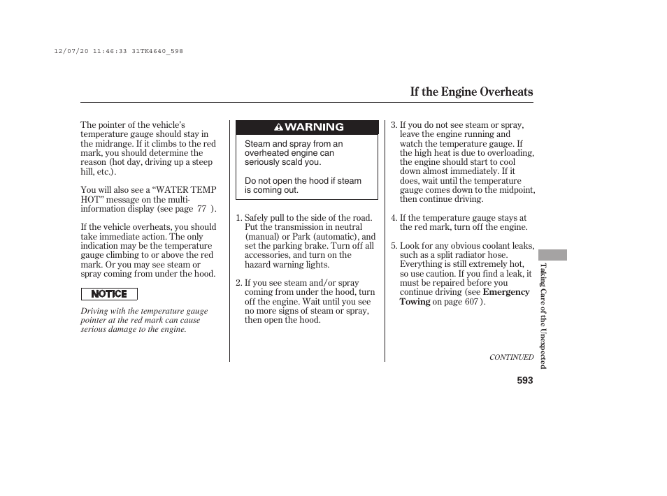If the engine overheats | Acura 2014 TL - Owner's Manual User Manual | Page 599 / 653