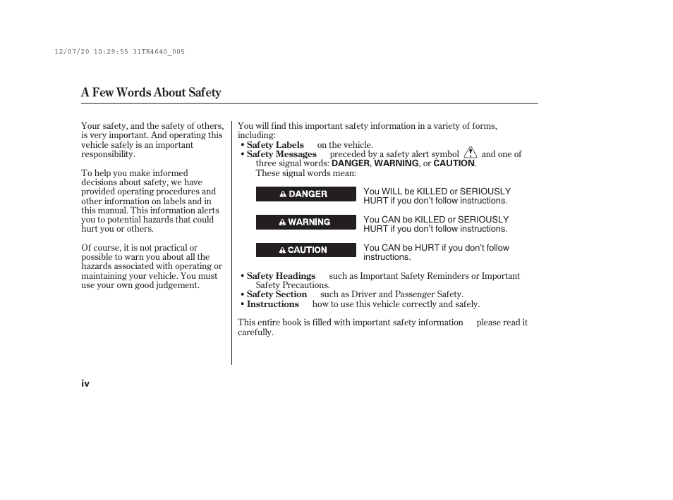 A few words about safety | Acura 2014 TL - Owner's Manual User Manual | Page 6 / 653