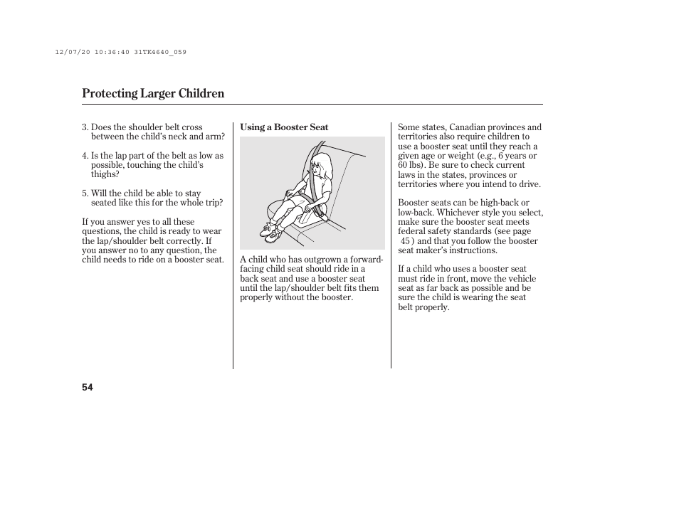 Protecting larger children | Acura 2014 TL - Owner's Manual User Manual | Page 60 / 653