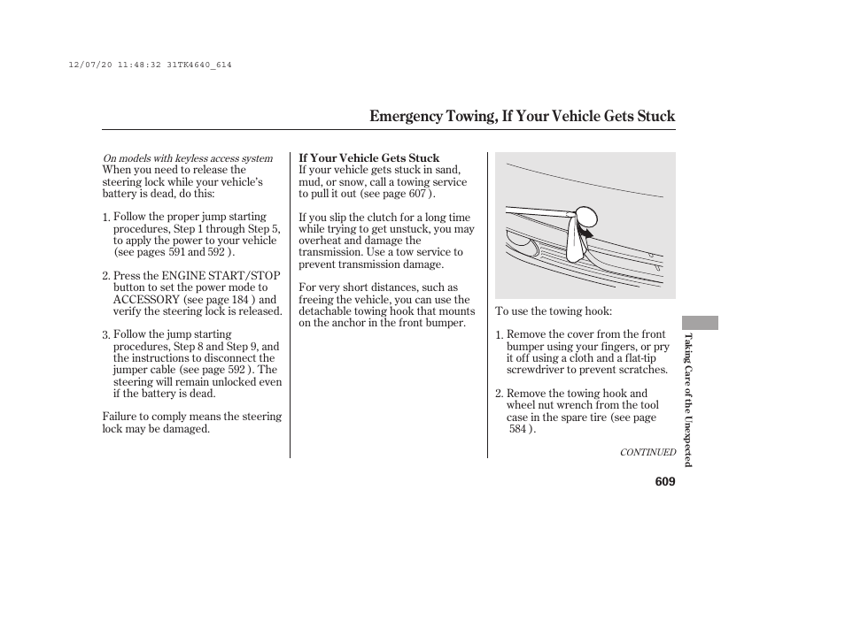 Emergency towing, if your vehicle gets stuck | Acura 2014 TL - Owner's Manual User Manual | Page 615 / 653