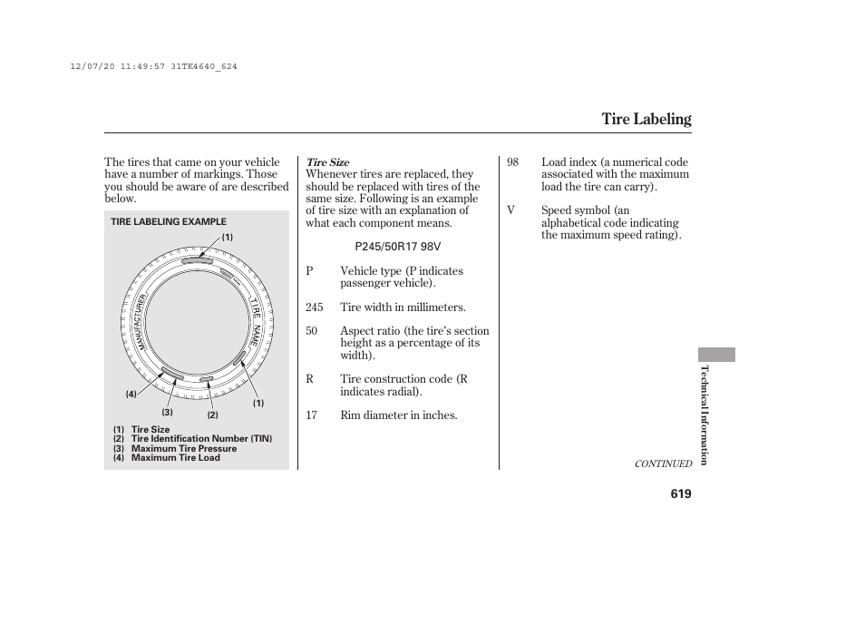 Tire labeling | Acura 2014 TL - Owner's Manual User Manual | Page 625 / 653