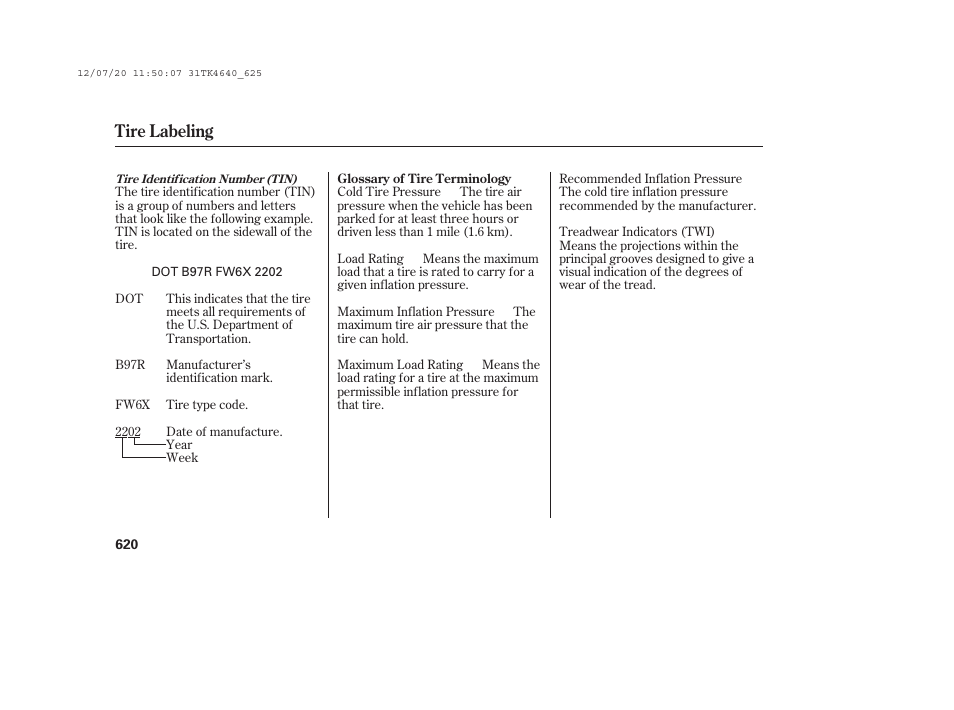 Tire labeling | Acura 2014 TL - Owner's Manual User Manual | Page 626 / 653