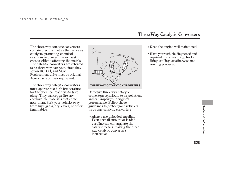 Three way catalytic converters | Acura 2014 TL - Owner's Manual User Manual | Page 631 / 653