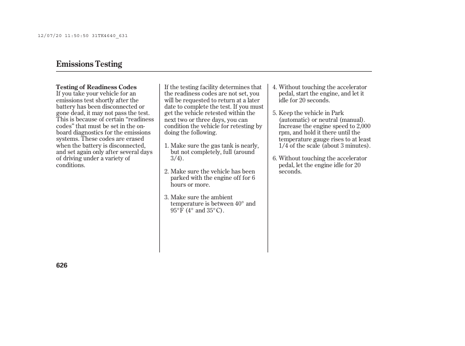 Emissions testing | Acura 2014 TL - Owner's Manual User Manual | Page 632 / 653