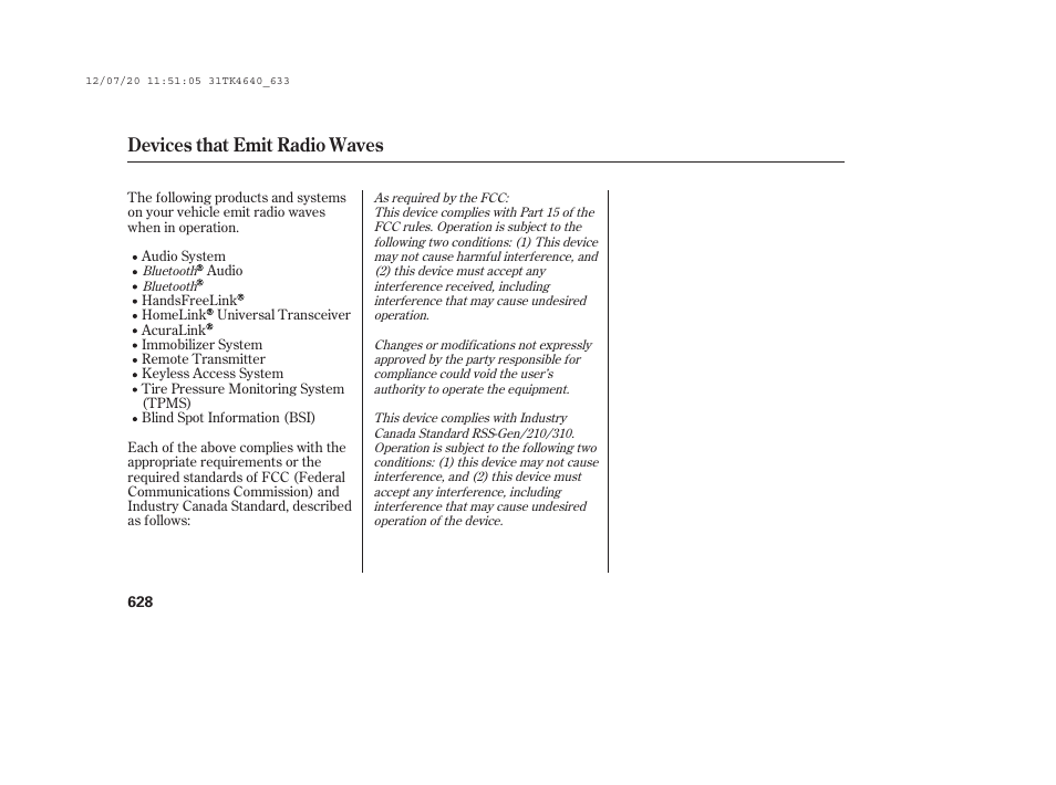 Devices that emit radio waves | Acura 2014 TL - Owner's Manual User Manual | Page 634 / 653