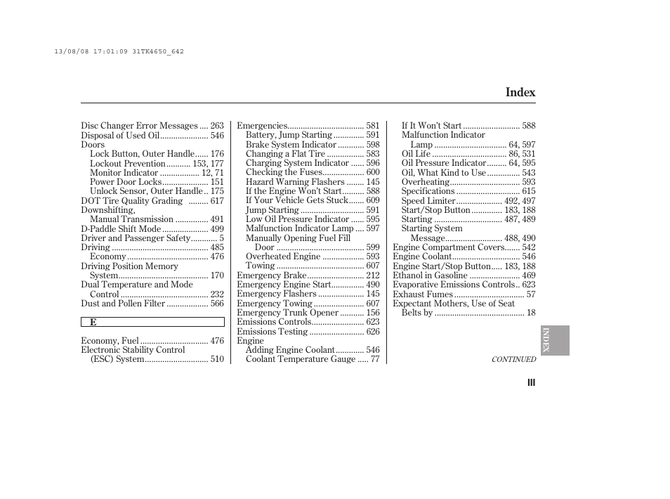 Index | Acura 2014 TL - Owner's Manual User Manual | Page 643 / 653