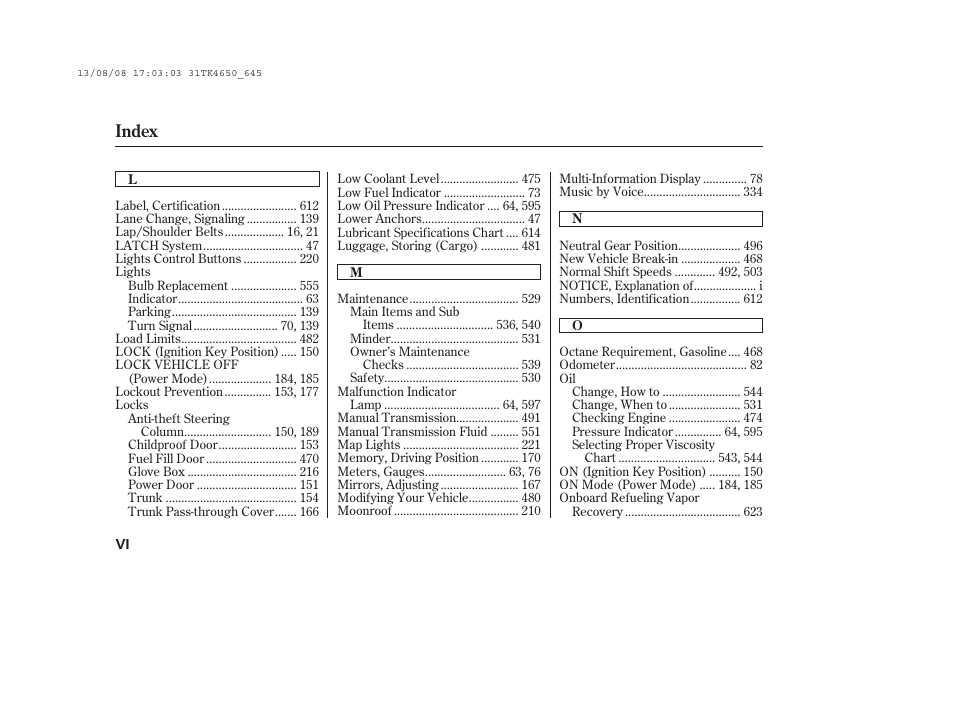 Index | Acura 2014 TL - Owner's Manual User Manual | Page 646 / 653
