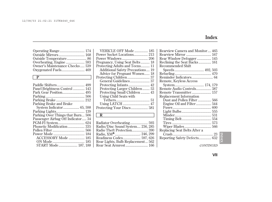 Index | Acura 2014 TL - Owner's Manual User Manual | Page 647 / 653