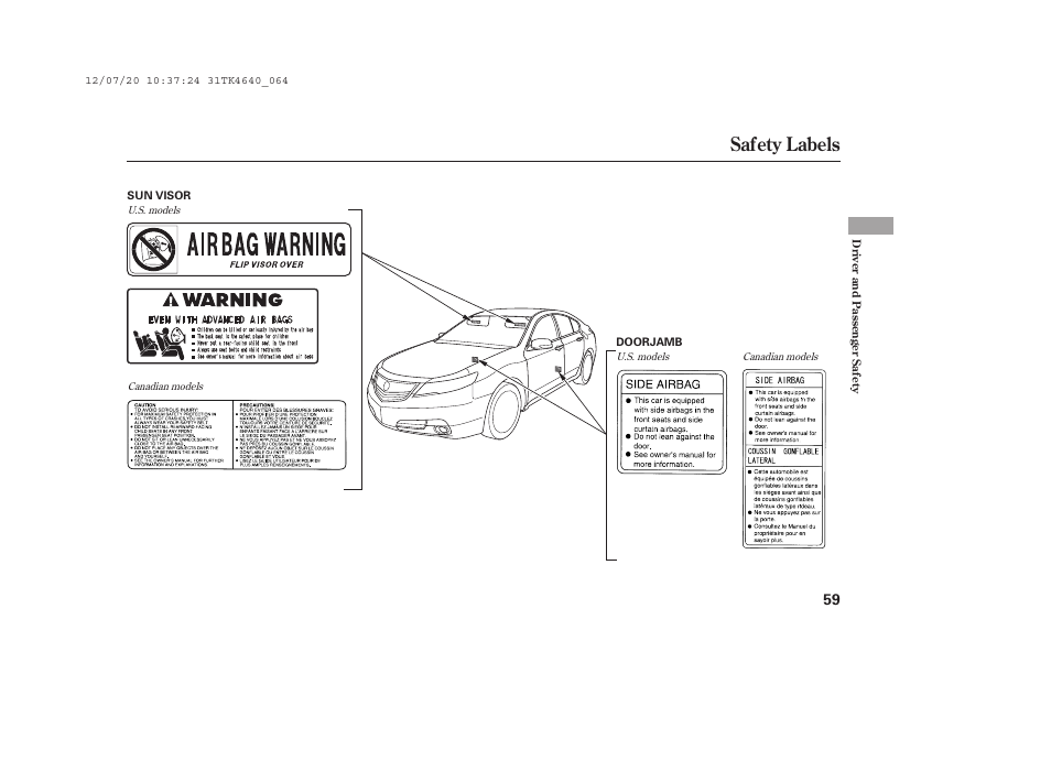 Safety labels | Acura 2014 TL - Owner's Manual User Manual | Page 65 / 653