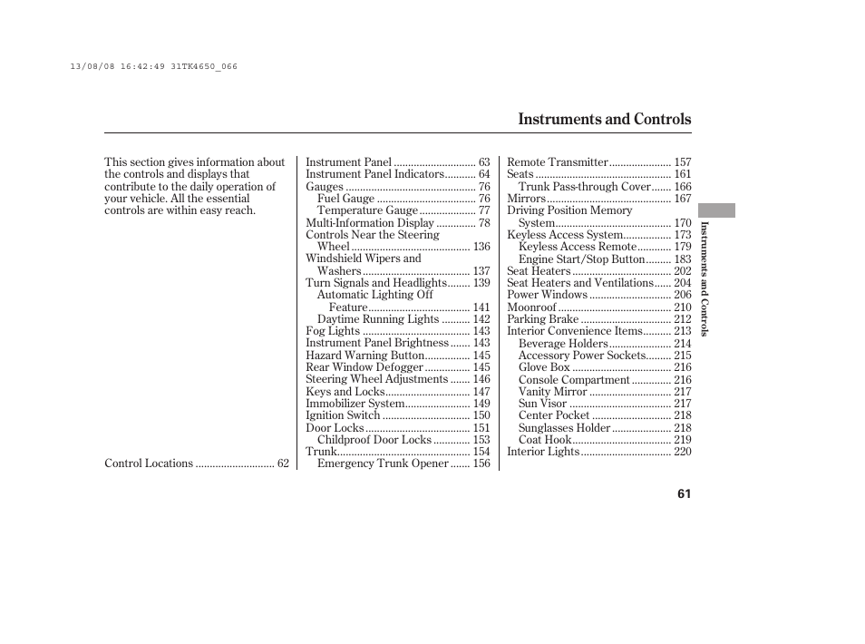 Instruments and controls | Acura 2014 TL - Owner's Manual User Manual | Page 67 / 653