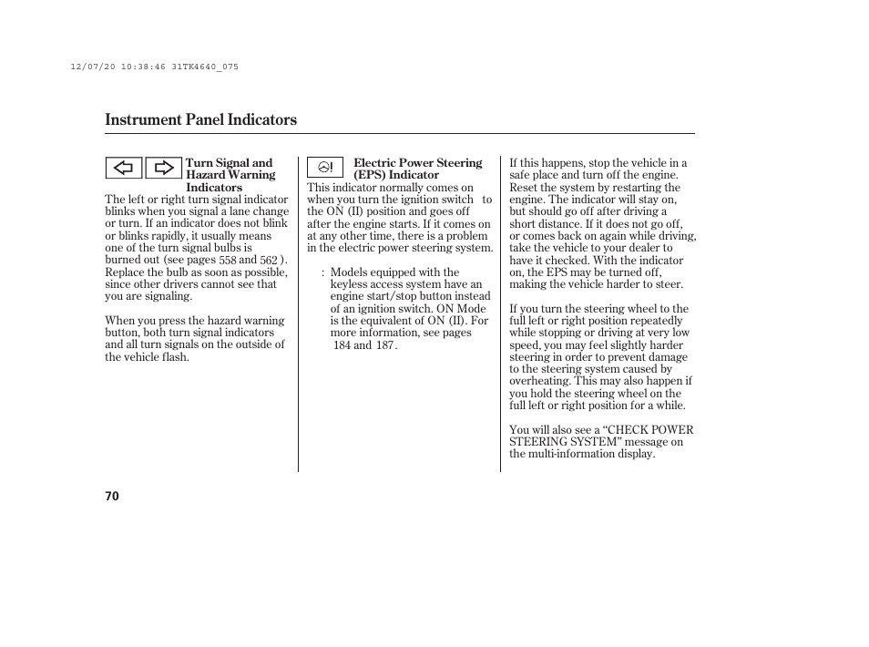 Instrument panel indicators | Acura 2014 TL - Owner's Manual User Manual | Page 76 / 653