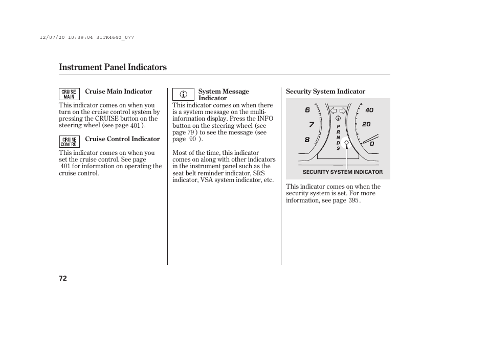 Instrument panel indicators | Acura 2014 TL - Owner's Manual User Manual | Page 78 / 653