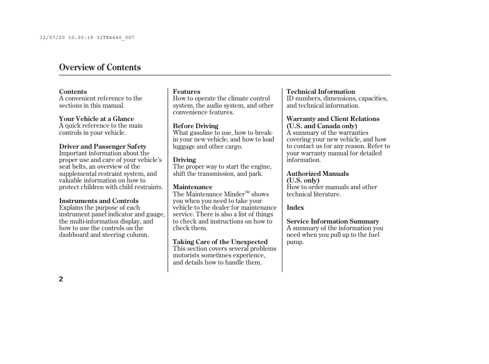 Overview of contents | Acura 2014 TL - Owner's Manual User Manual | Page 8 / 653