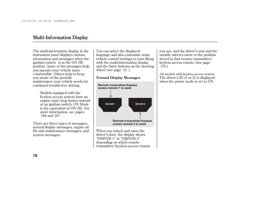 Multi-information display | Acura 2014 TL - Owner's Manual User Manual | Page 84 / 653