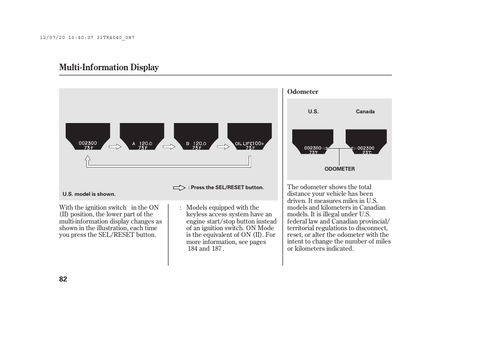 Multi-information display | Acura 2014 TL - Owner's Manual User Manual | Page 88 / 653