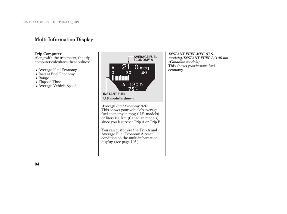 Multi-information display | Acura 2014 TL - Owner's Manual User Manual | Page 90 / 653